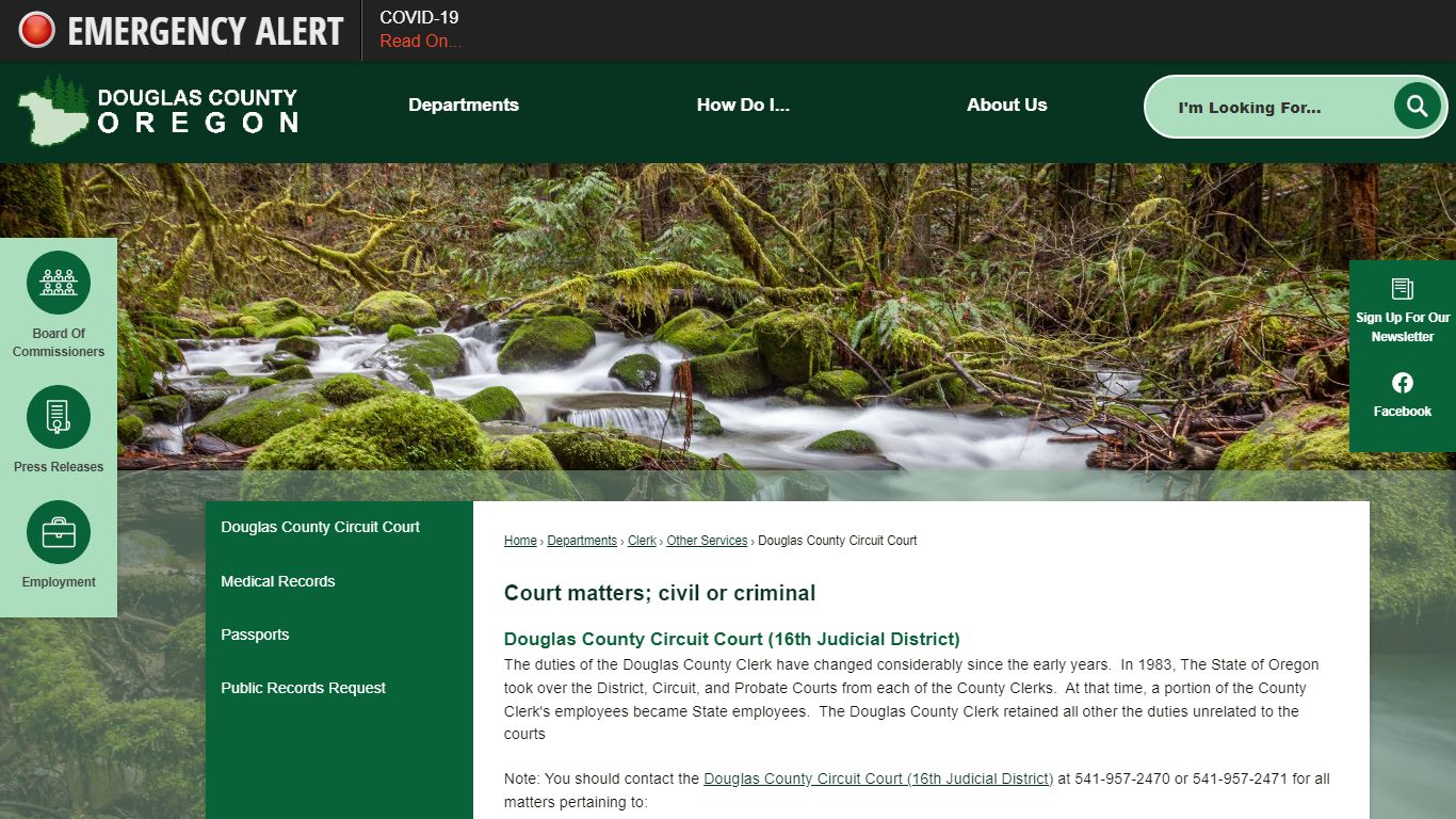 Court matters; civil or criminal | Douglas County, OR